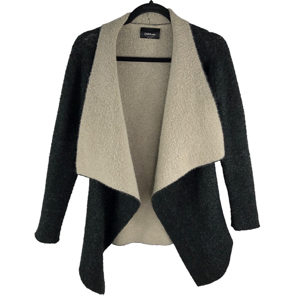 Zara Knit Open Drape Front Wool Blend Cardigan Sweater Jacket